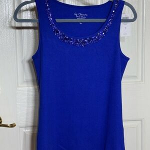 Chico's Royal Blue Tank Top with Embellished Neckline
